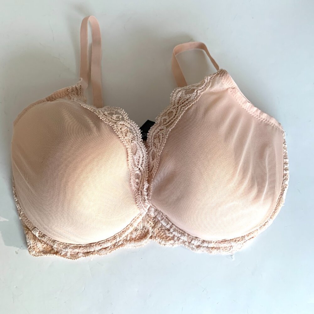 BRA NATORI Sz 34 DDD  Beige LACE Trim and Back Underwire Back Closure
